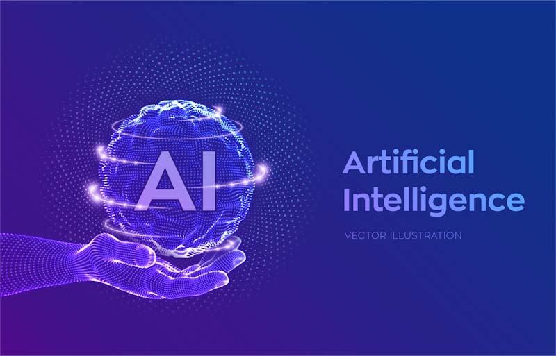 AI. Artificial Intelligence Logo in hand